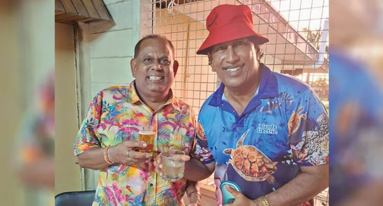Raymond Singh (right) with current Lautoka FA president Shalendra Prasad.