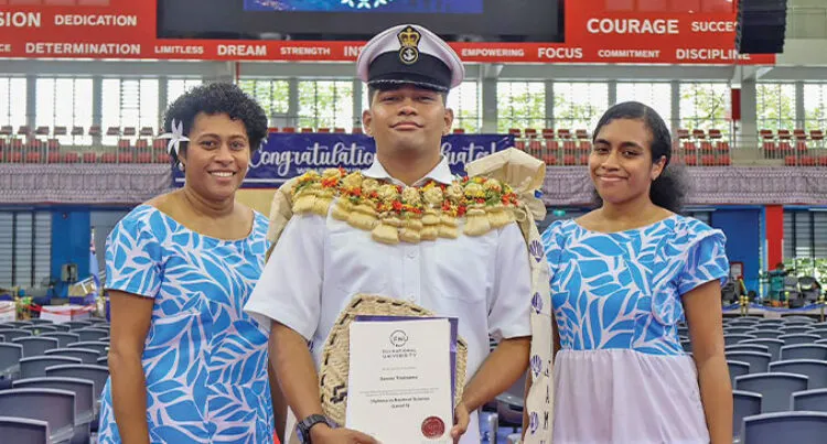 Semisi Tiritirisamu (middle) with family members at the Vodafone Arena in Suva on April 17, 2025.