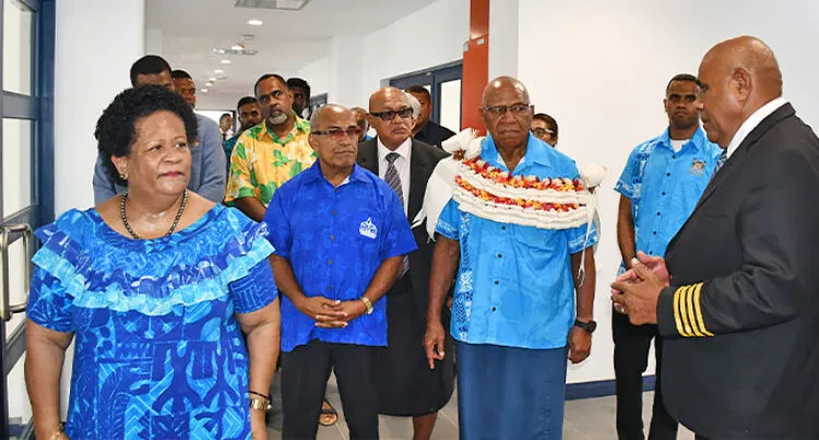A photograph of Fiji National University Vice Chancellor Professor Unaisi Baba, FNU maritime campus HOD engineering Sunia Lavaki, Prime Minister Sitiveni Rabuka and HOD Nautical science Vilivo Valenitabua at the opening of Pacific Centre for Maritime Studies on November 27, 2024.