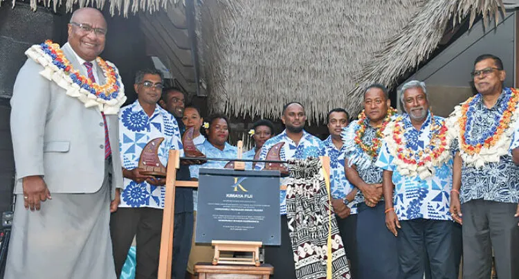 A photograph of Acting Minister for Tourism and Civil Aviation Manoa Kamikamica, Fiji National Provident Fund chief executive officer Viliame Vodonaivalu, Kimaya Fiji Group managing director Damen Gounder and Deputy Prime Minister and Minister for Finance Biman Prasad during the launch of Kimaya brand and re-opening of Yatule Resort and Spa on Natadola Beach, Nadroga.