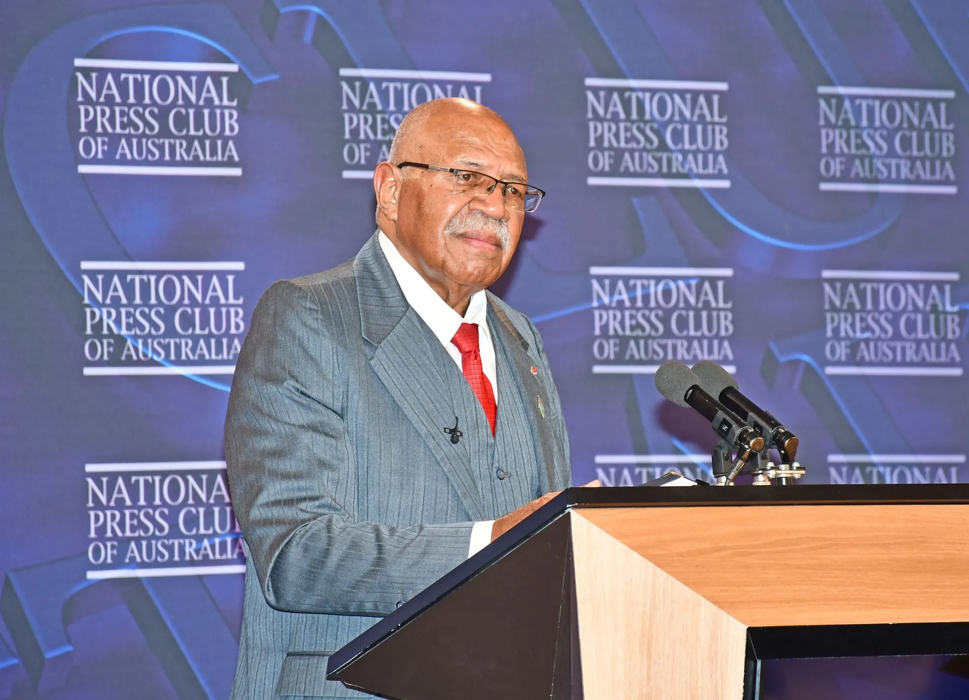 Prime Minister Sitiveni Rabuka at the National Press Club in Australia last month. 